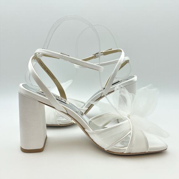 Badgley Mischka Tess Heeded Sandals US 8.5M EU 39 White Tulle Bow Bride NIB - Picture 8 of 12